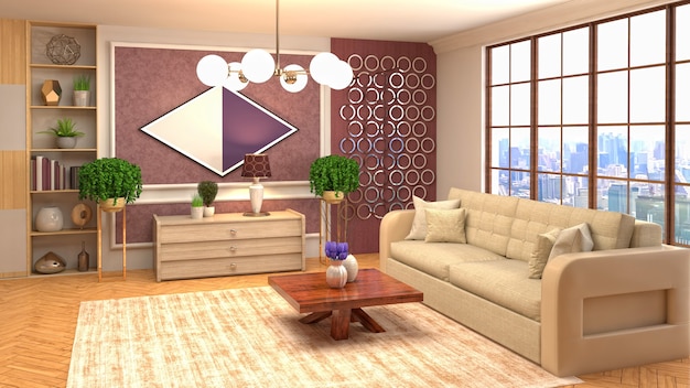 3D rendering of a modern living room