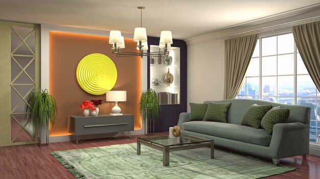 3D rendering of a modern living room