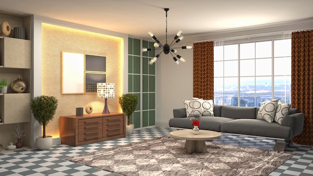 3D rendering of a modern living room