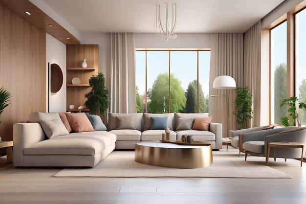 Premium AI Image | 3d rendering of a modern living room