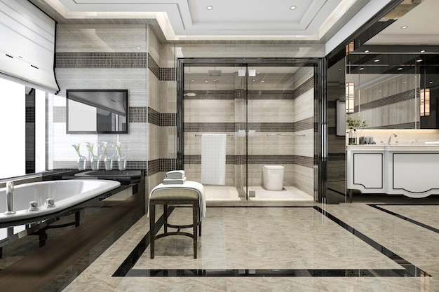 3d rendering modern loft bathroom with luxury tile decor