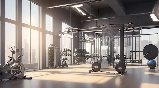 3d rendering modern loft gym and fitness