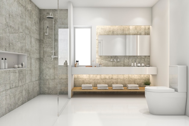 3d rendering modern loft and luxury bathroom