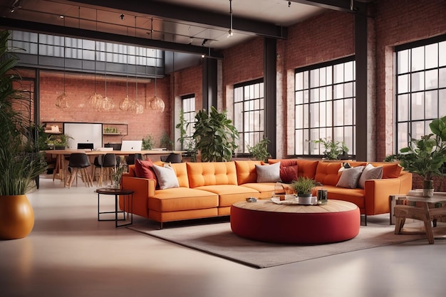 3d rendering modern loft office lounge in co working space
