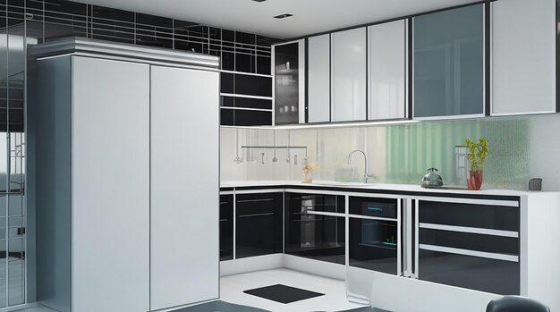 3d rendering modern luxary design kitchen with fridge