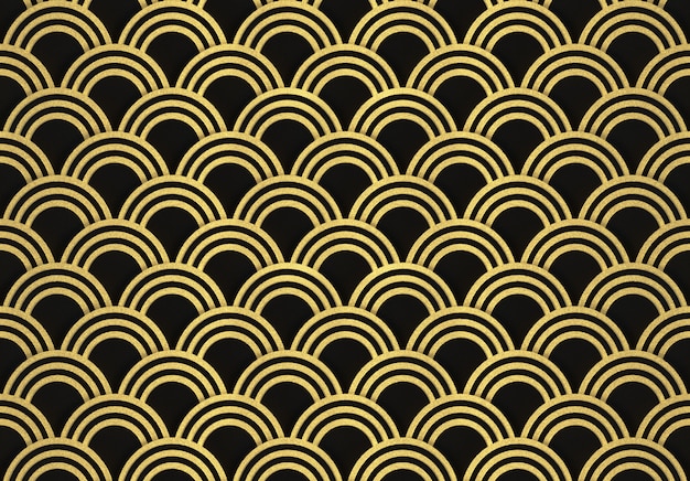 3d rendering. modern luxurious seamless golden circle ring pattern wave wall design background.