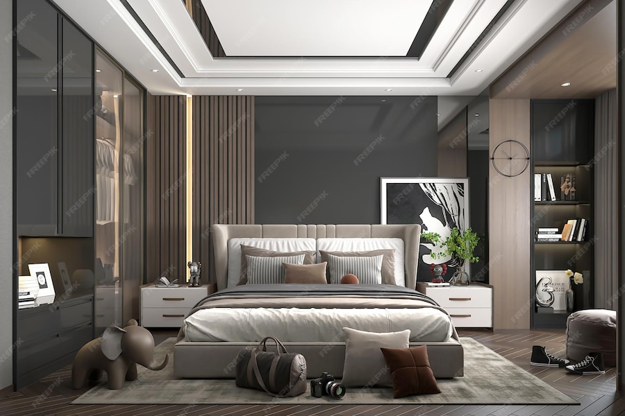 Premium Photo 3d rendering modern luxury bedroom interior design