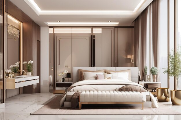 3d rendering modern luxury bedroom suite and bathroom