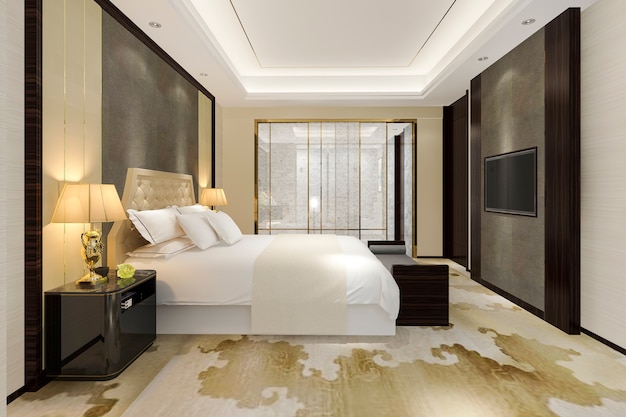 3d rendering modern luxury bedroom suite and bathroom