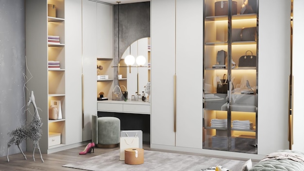 3d rendering modern luxury dressing room interior