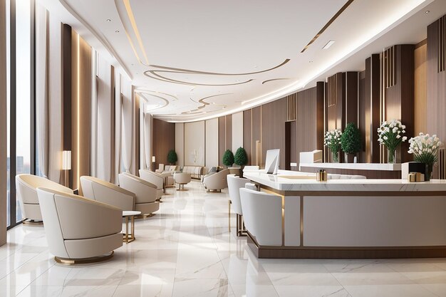 3d rendering modern luxury hotel and office reception and meeting lounge