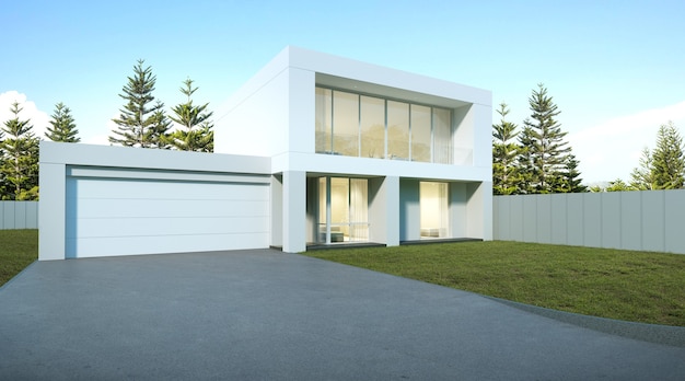 Rendering 3d della moderna casa di lusso con garage