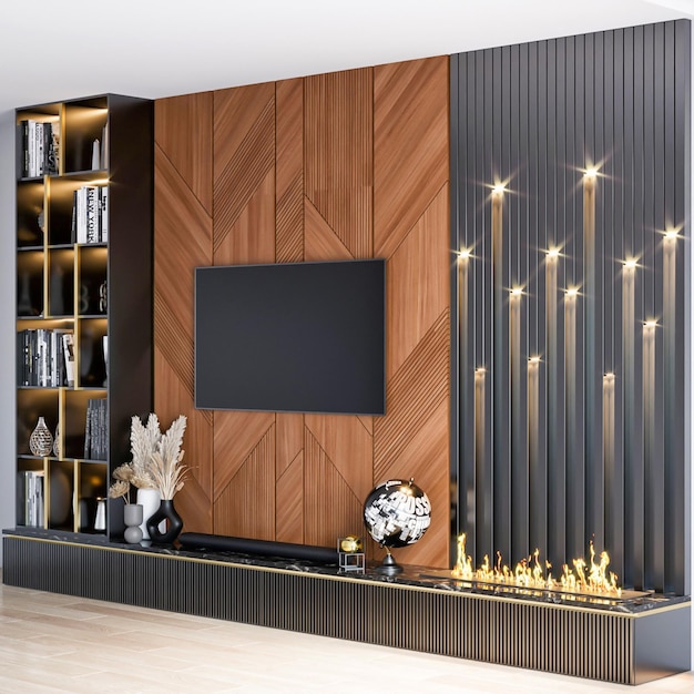 3d rendering modern luxury tv wall decoration interior design