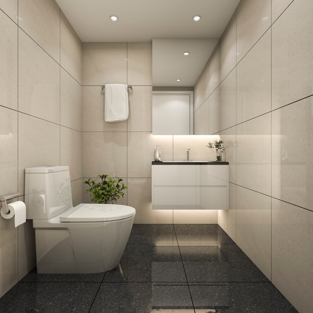 3d 렌더링 현대 최소한의 화장실 및 샤워