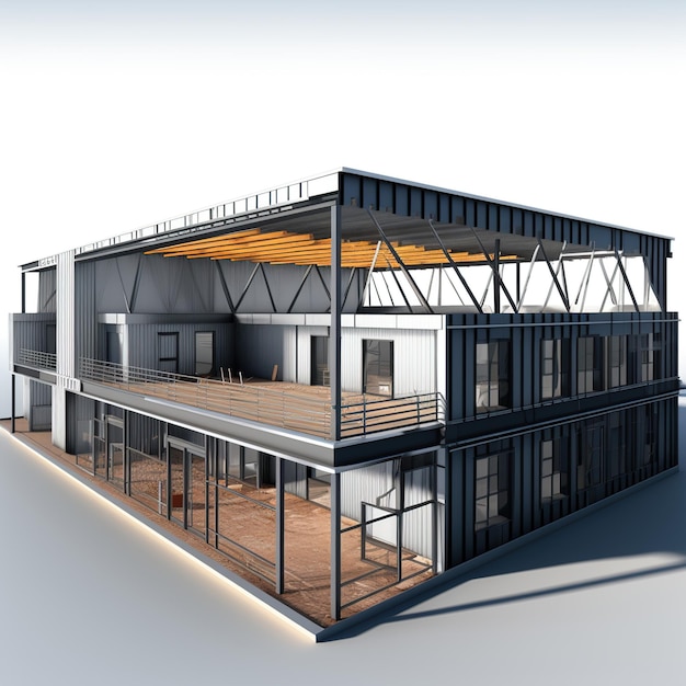 Photo 3d rendering of a modern office building under construction