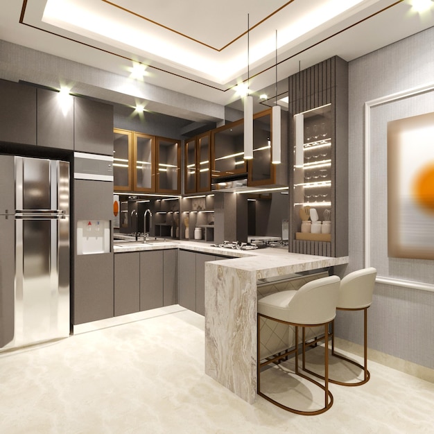 3D Rendering of Modern and Simple Pantry Interior Design