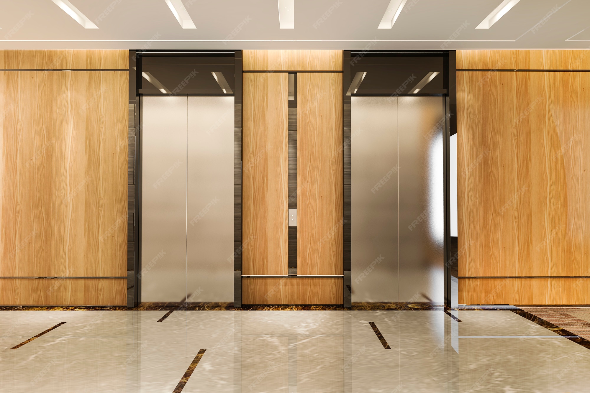 Premium Photo 3d rendering modern steel elevator lift lobby in business hotel with luxury
