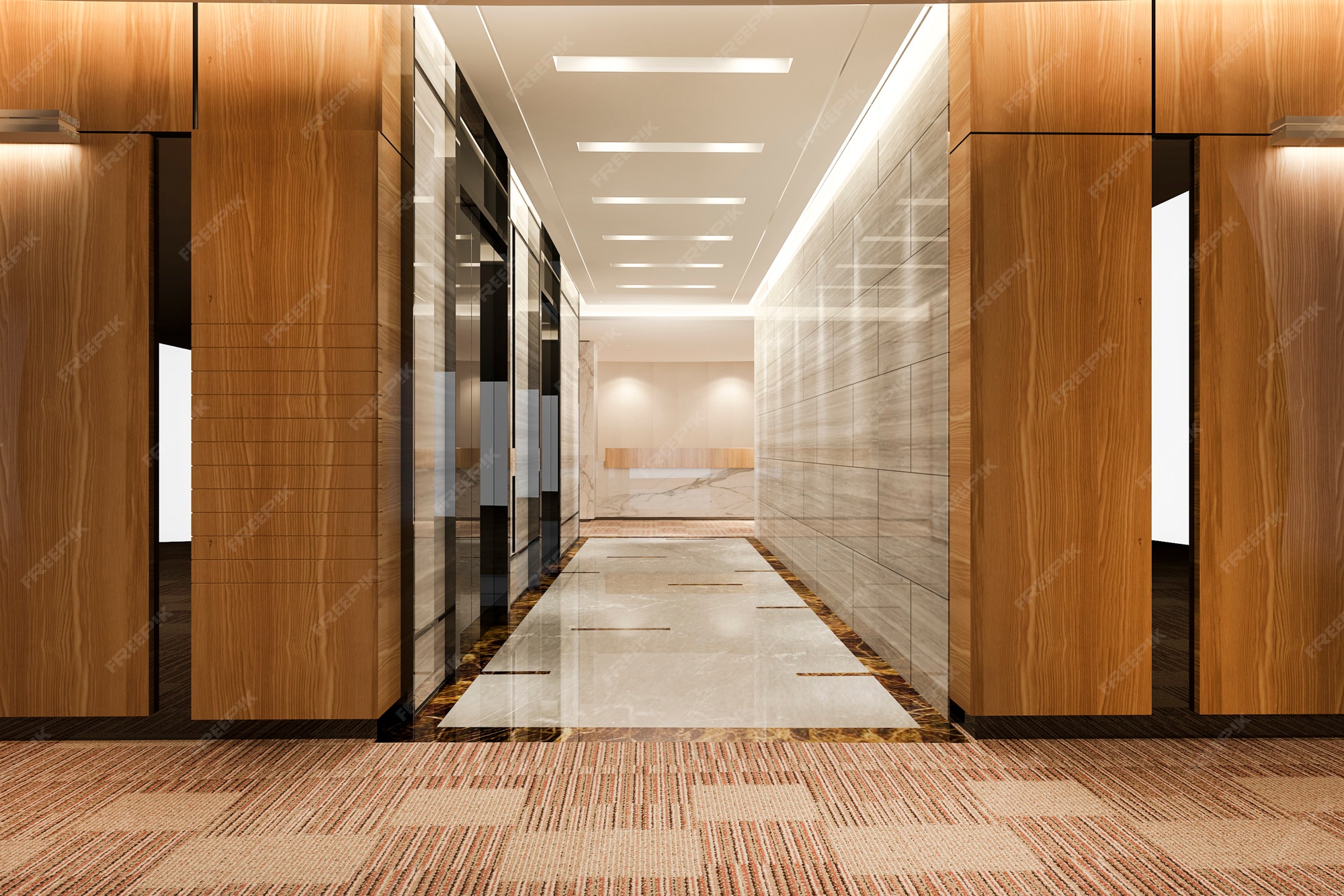 Premium Photo 3d rendering modern steel elevator lift lobby in business hotel with luxury