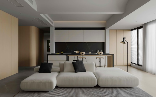 3d-рендеринг современного дизайна интерьера гостиной