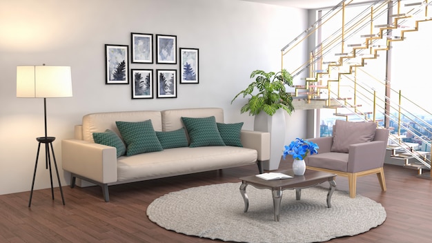 3d rendering of a modern and stylish living room