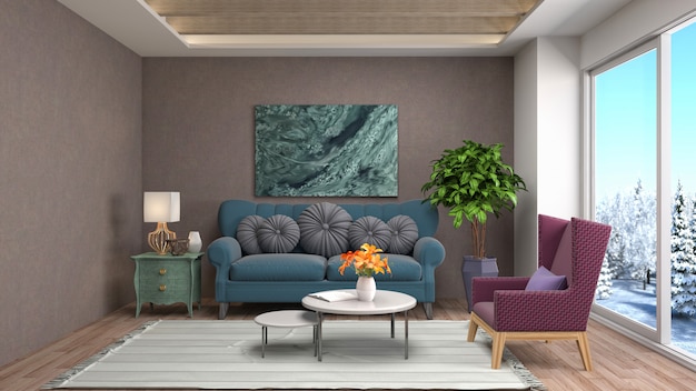 3d rendering of a modern and stylish living room