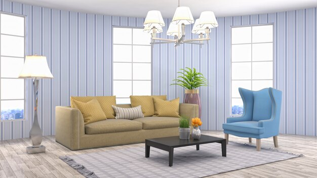 3d rendering of a modern and stylish living room