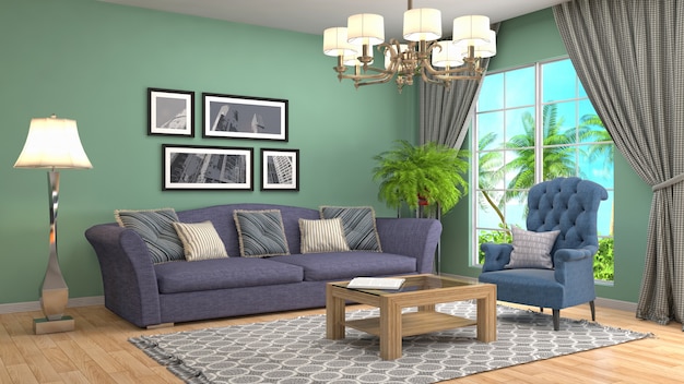 3d rendering of a modern and stylish living room