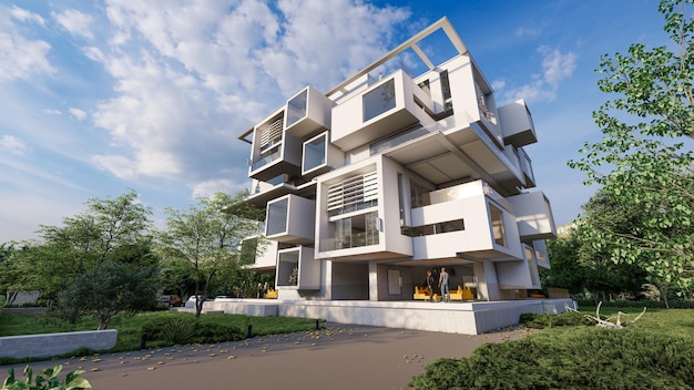 3D-рендеринг современного высококлассного жилого дома