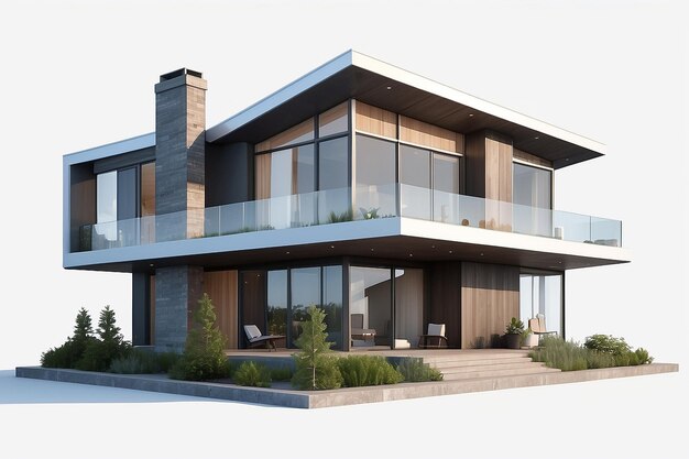 Photo 3d rendering of a modern villa isolated