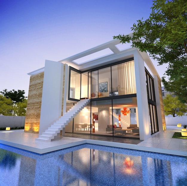 Photo 3d rendering of a modern villa