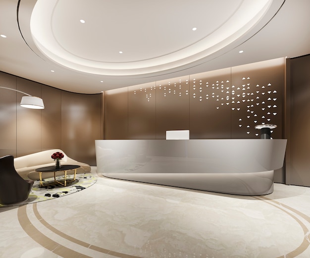 Photo 3d rendering modern warm brown luxury hotel and office reception and lounge