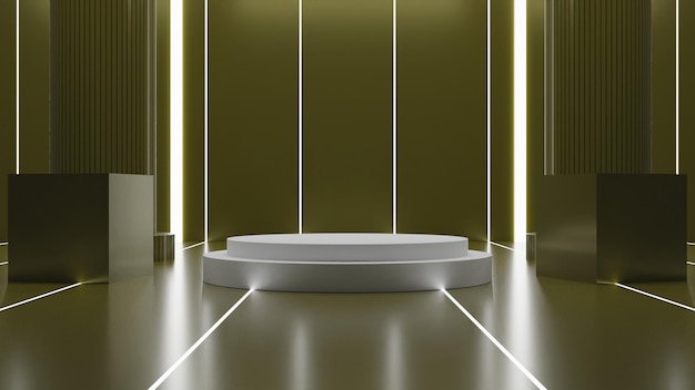 3D rendering modern white podium on green background