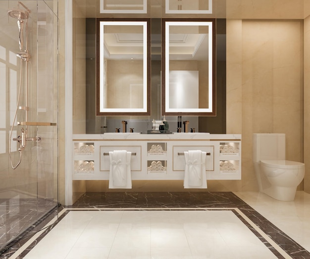 3d-рендеринг современной ванной комнаты из дерева и камня в белом цвете