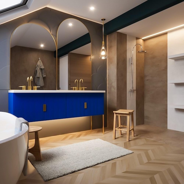 3d rendering modern wooden bathroom interior