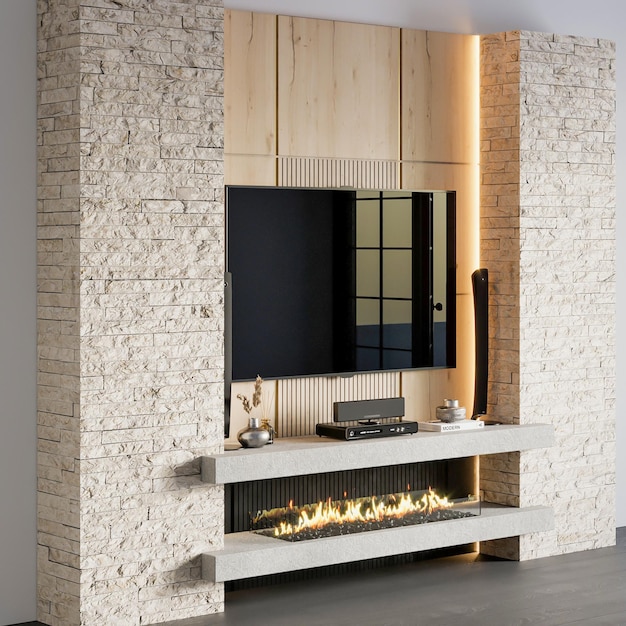 3D-rendering moderne luxe tv-muur meubels interieur inspiratie