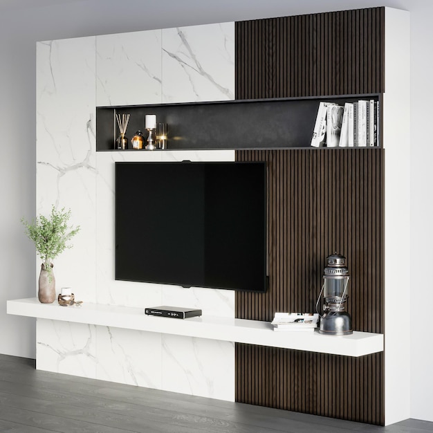 3D-rendering moderne luxe tv-muur meubels interieur inspiratie