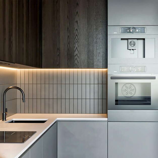 3D-rendering moderne minimalistische keuken set meubels interieur design