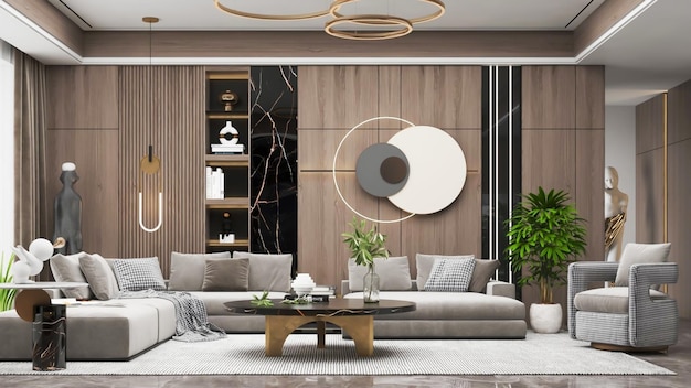 3D-rendering moderne woonkamer interieur scène