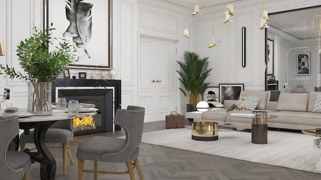 3D-rendering moderne woonkamer interieur scène