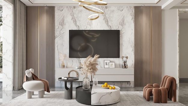 3D-rendering moderne woonkamer interieur scène