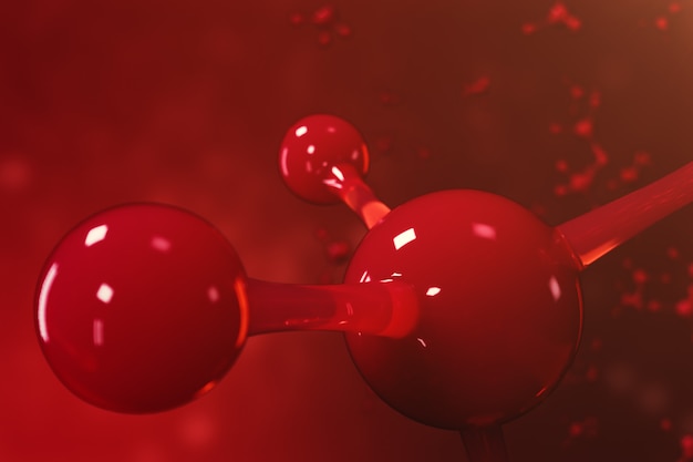 3D рендеринг молекул. Атомы Медицинский для баннера или флаера. Молекулярная структура на атомном уровне.