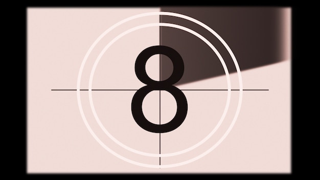 3d rendering of a monochrome universal countdown film leader\
countdown clock from 10 to 0