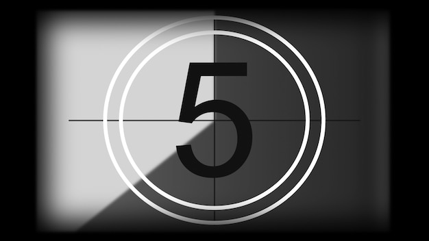 3d rendering of a monochrome universal countdown film leader\
countdown clock from 10 to 0