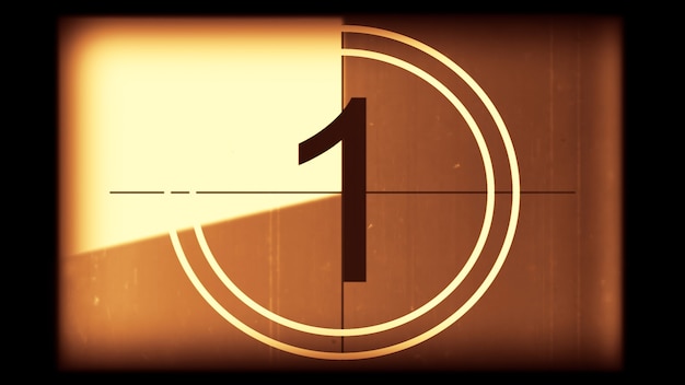 3d rendering of a monochrome universal countdown film leader\
countdown clock from 10 to 0