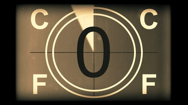 3d rendering of a monochrome universal countdown film leader\
countdown clock from 10 to 0