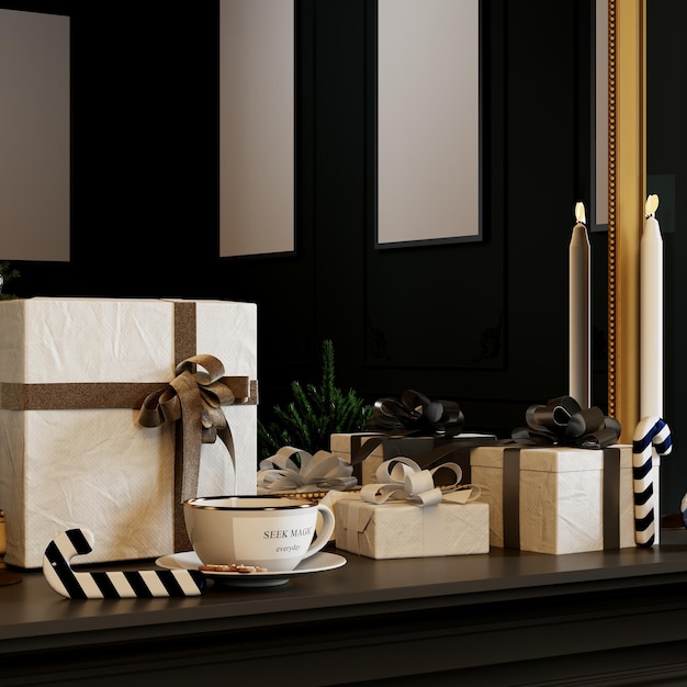 3D-rendering Mooi cadeau met kerst ornamenten