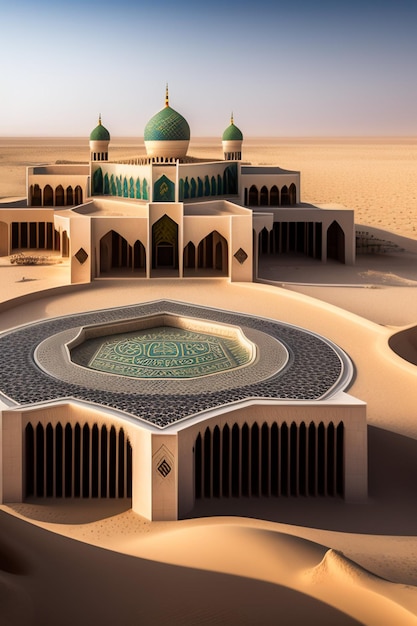 上部に「モスク」という文字が表示されたモスクの 3D レンダリング。