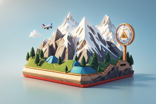 Photo 3d rendering of mountai travel icon