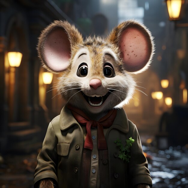 3D rendering muis in pak personage ontwerp