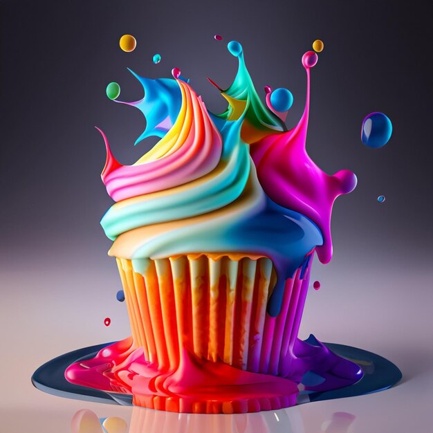 3d rendering of multi soft colored cup cake colfi water melting